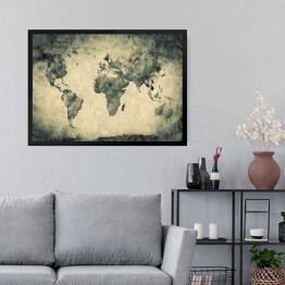 Obraz w ramie Mapa świata - akwarela na beżowym tle