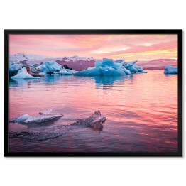 Plakat w ramie Islandia, Jezioro Jökulsárlón o zachodzie słońca