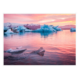 Plakat samoprzylepny Islandia, Jezioro Jökulsárlón o zachodzie słońca