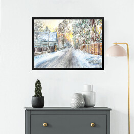 Obraz w ramie Malowana piękna zima na wsi