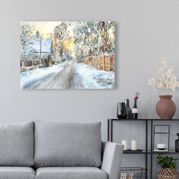 Obraz na płótnie Malowana piękna zima na wsi