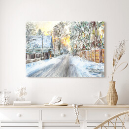 Obraz na płótnie Malowana piękna zima na wsi