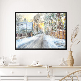 Obraz w ramie Malowana piękna zima na wsi
