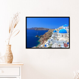 Plakat w ramie Charakterystyczna architekrura na wyspie Santorini w Grecji