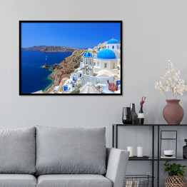 Plakat w ramie Charakterystyczna architekrura na wyspie Santorini w Grecji