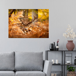 Plakat samoprzylepny Jeleń w lesie w złocistych barwach