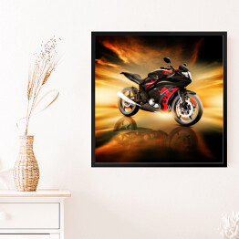 Obraz w ramie Motocykl w blasku płomieni