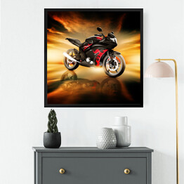 Obraz w ramie Motocykl w blasku płomieni