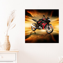 Plakat samoprzylepny Motocykl w blasku płomieni