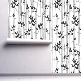 Tapeta samoprzylepna w rolce Bambusowy biało czarny wzór z listkami