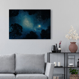 Obraz na płótnie Ciemne drzewa na tle nieba pełnego gwiazd