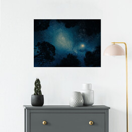 Plakat Ciemne drzewa na tle nieba pełnego gwiazd