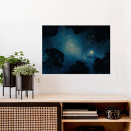 Plakat samoprzylepny Ciemne drzewa na tle nieba pełnego gwiazd