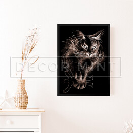 Obraz w ramie Puszysty kot w ciemnym pomieszczeniu