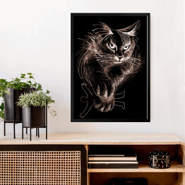 Obraz w ramie Puszysty kot w ciemnym pomieszczeniu