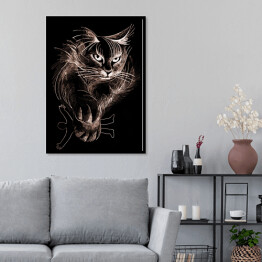 Plakat w ramie Puszysty kot w ciemnym pomieszczeniu