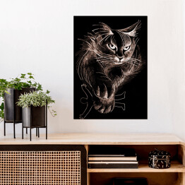 Plakat samoprzylepny Puszysty kot w ciemnym pomieszczeniu
