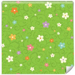 Tapeta winylowa zmywalna w rolce Kolorowe kwiaty na zielonej łące