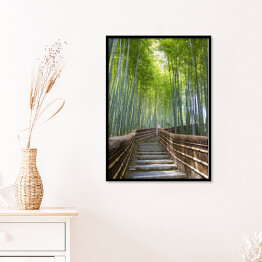 Plakat w ramie Bambusowy las - przejście blisko świątyni, Kyoto