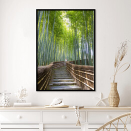 Plakat w ramie Bambusowy las - przejście blisko świątyni, Kyoto