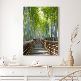 Obraz na płótnie Bambusowy las - przejście blisko świątyni, Kyoto