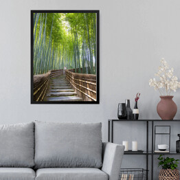Obraz w ramie Bambusowy las - przejście blisko świątyni, Kyoto