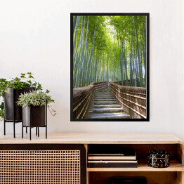 Obraz w ramie Bambusowy las - przejście blisko świątyni, Kyoto