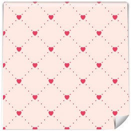 Tapeta winylowa zmywalna w rolce Geometryczny wzór z sercami na tle w odcieniu pastelowego rożu