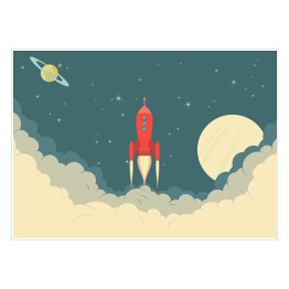 Plakat Retro rakietowy statek kosmiczny