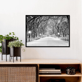 Plakat w ramie Central Park w Nowym Jorku pokryty śniegiem o świcie