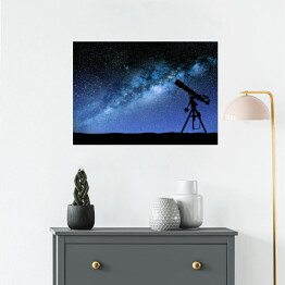 Plakat Teleskop na tle nieba pełnego gwiazd