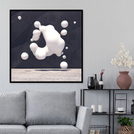 Plakat w ramie Abstrakcyjne tło z nieregularnym kształtem i jasnymi kulami 3D