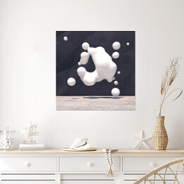 Plakat samoprzylepny Abstrakcyjne tło z nieregularnym kształtem i jasnymi kulami 3D