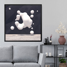 Obraz w ramie Abstrakcyjne tło z nieregularnym kształtem i jasnymi kulami 3D