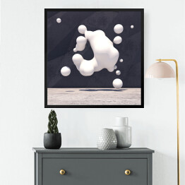 Obraz w ramie Abstrakcyjne tło z nieregularnym kształtem i jasnymi kulami 3D