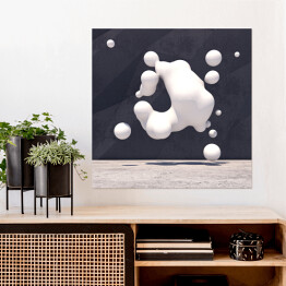Plakat samoprzylepny Abstrakcyjne tło z nieregularnym kształtem i jasnymi kulami 3D