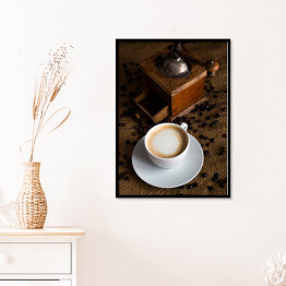 Plakat w ramie Obraz z kawą - ziarna, po zmieleniu oraz po zaparzeniu