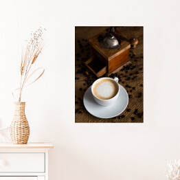Plakat samoprzylepny Obraz z kawą - ziarna, po zmieleniu oraz po zaparzeniu