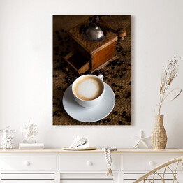 Obraz na płótnie Obraz z kawą - ziarna, po zmieleniu oraz po zaparzeniu