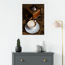 Plakat samoprzylepny Obraz z kawą - ziarna, po zmieleniu oraz po zaparzeniu