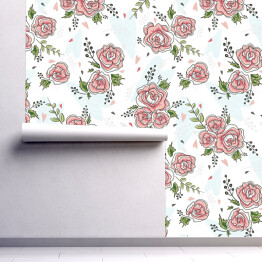 Tapeta samoprzylepna w rolce Pastelowe róże w stylu vintage na białym tle
