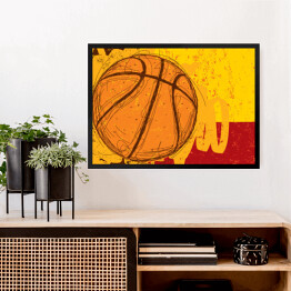 Obraz w ramie Ilustracja w ciepłych barwach - piłka do koszykówki