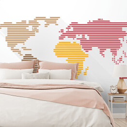 Mapa świata utworzona z linii w pastelowych kolorach z długimi cieniami