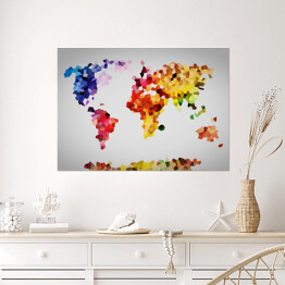 Plakat samoprzylepny Kolorowa mapa świata utworzona z wielokątów