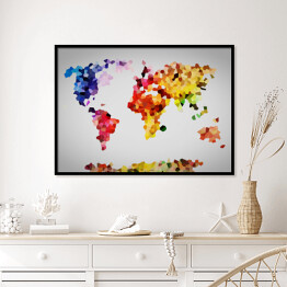 Plakat w ramie Kolorowa mapa świata utworzona z wielokątów