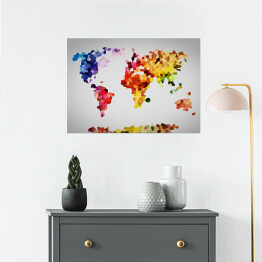 Plakat Kolorowa mapa świata utworzona z wielokątów