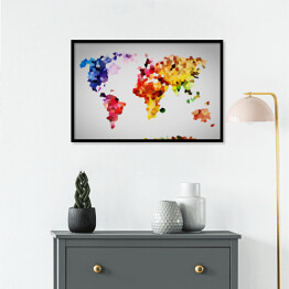 Plakat w ramie Kolorowa mapa świata utworzona z wielokątów