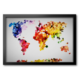 Obraz w ramie Kolorowa mapa świata utworzona z wielokątów