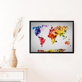 Obraz w ramie Kolorowa mapa świata utworzona z wielokątów
