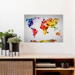 Plakat samoprzylepny Kolorowa mapa świata utworzona z wielokątów